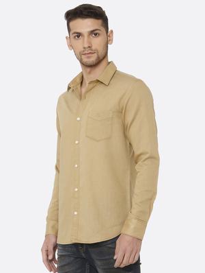 beige solid casual shirt - 16314256 - Standard Image - 2
