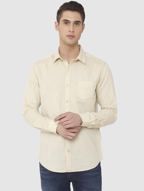 beige solid casual shirt - 16314262 - Very Small Image - 1