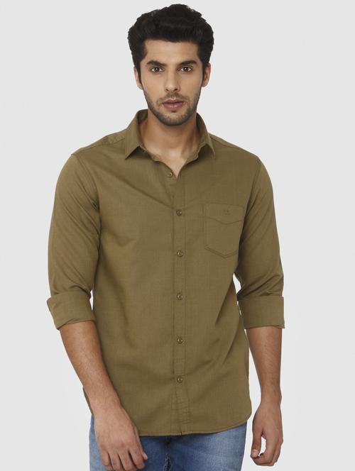 brown solid casual shirt - 16314279 - Standard Image - 1