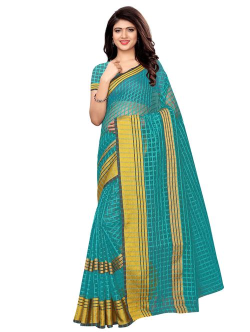 checkered zari motif woven saree with blouse - 16314737 - Standard Image - 1