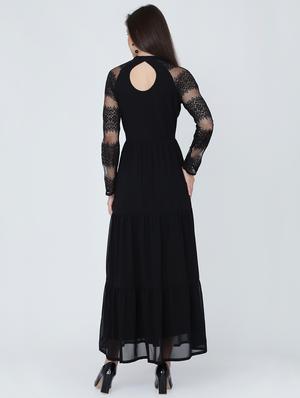 lace sleeved cut out back maxi dress - 16314744 - Standard Image - 3