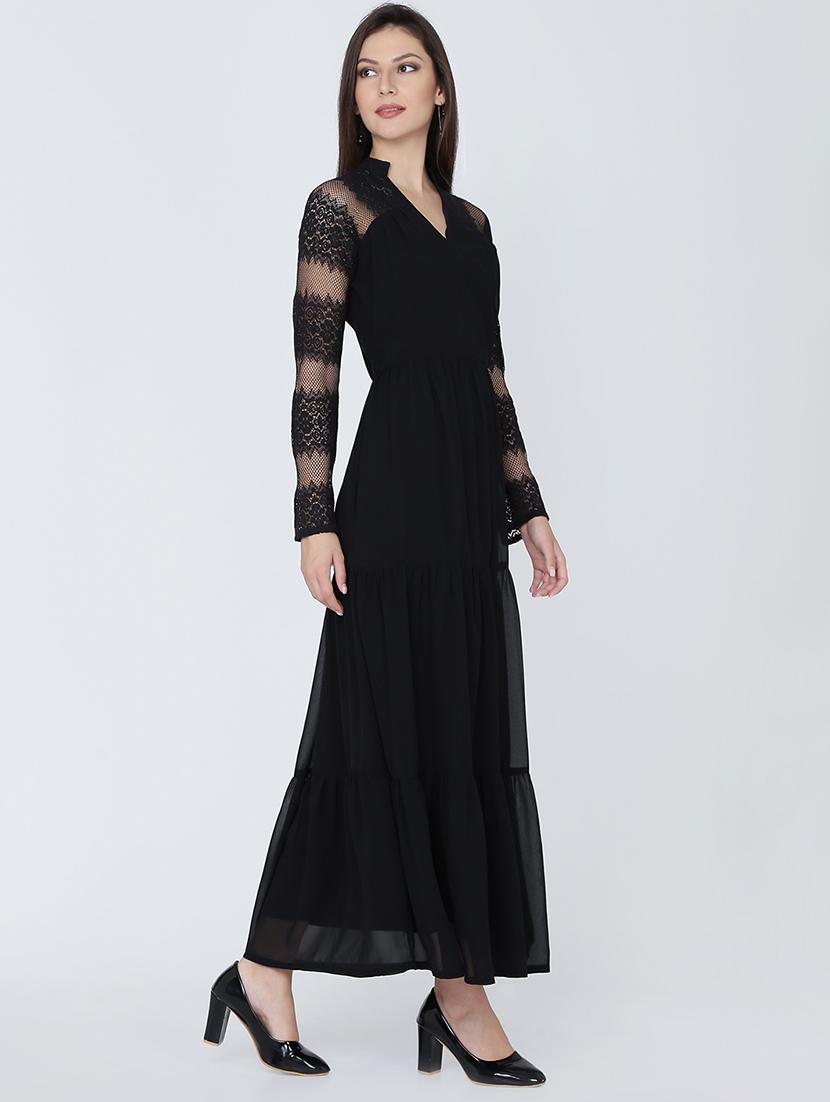 lace sleeved cut out back maxi dress - 16314744 - Zoom Image - 2