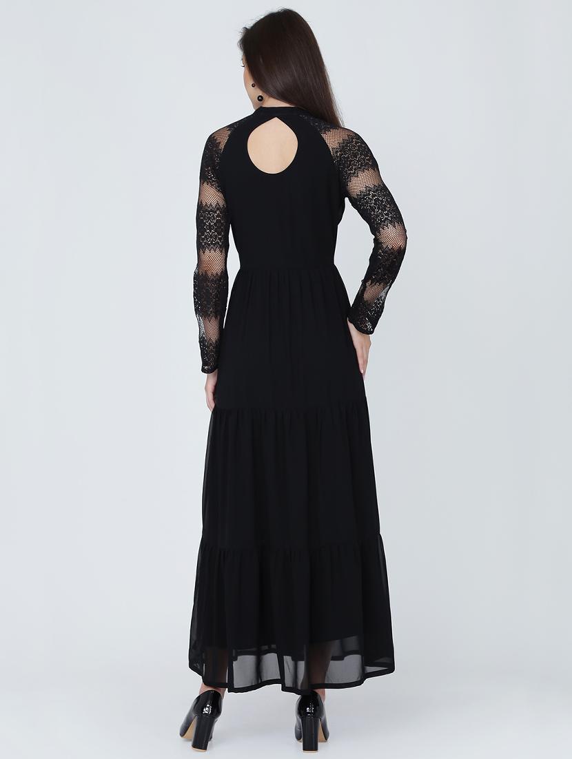 lace sleeved cut out back maxi dress - 16314744 - Zoom Image - 3