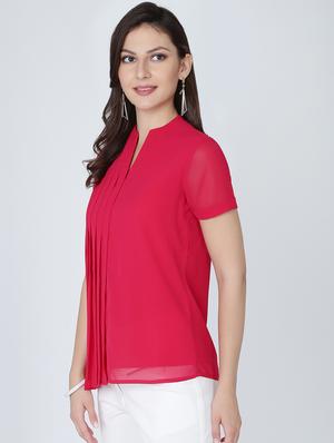 notch neck pleat detail top - 16314756 - Standard Image - 2