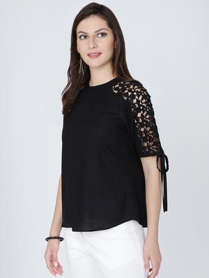 tie up sleeved lace paneled top - 16314768 - Standard Image - 2