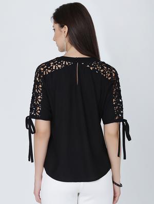 tie up sleeved lace paneled top - 16314768 - Standard Image - 3