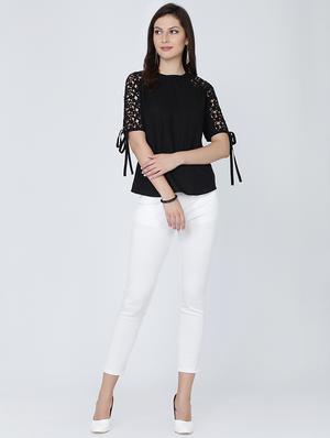 tie up sleeved lace paneled top - 16314768 - Standard Image - 4