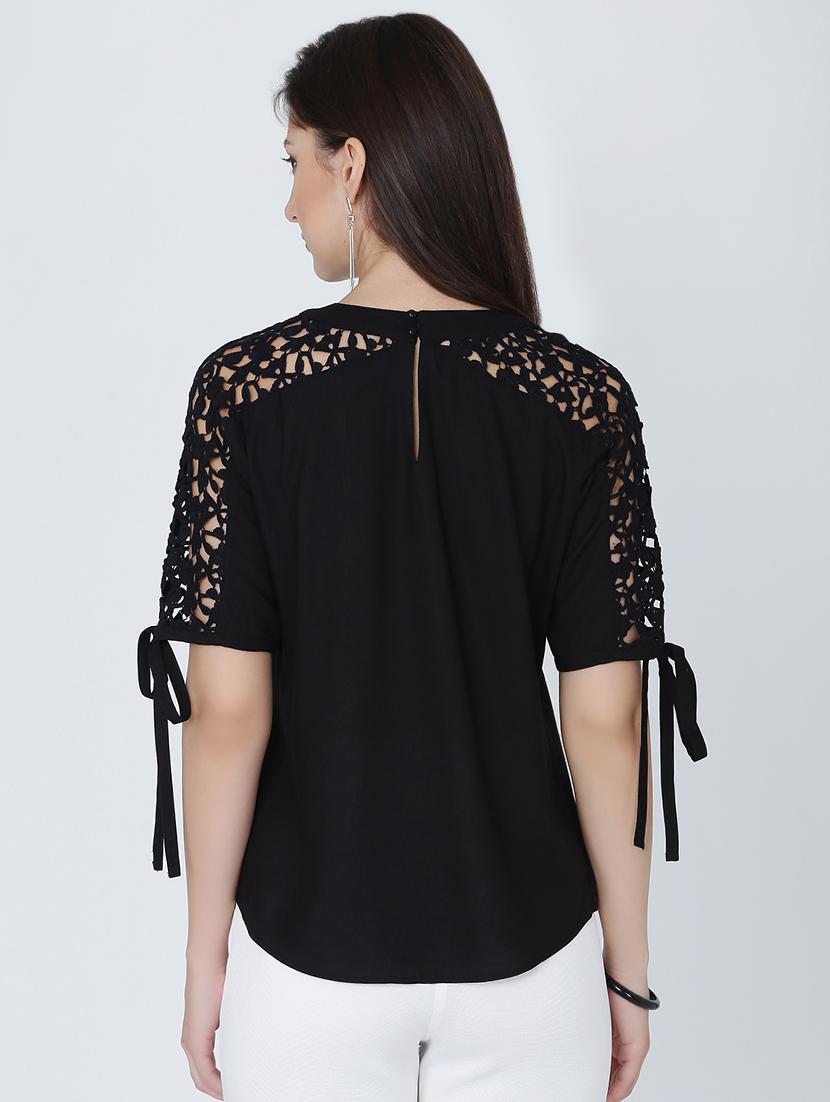 tie up sleeved lace paneled top - 16314768 - Zoom Image - 3