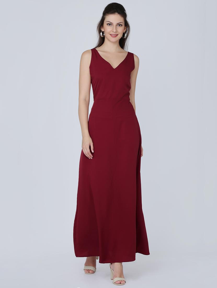 v neck solid maxi dress - 16314824 - Zoom Image - 1