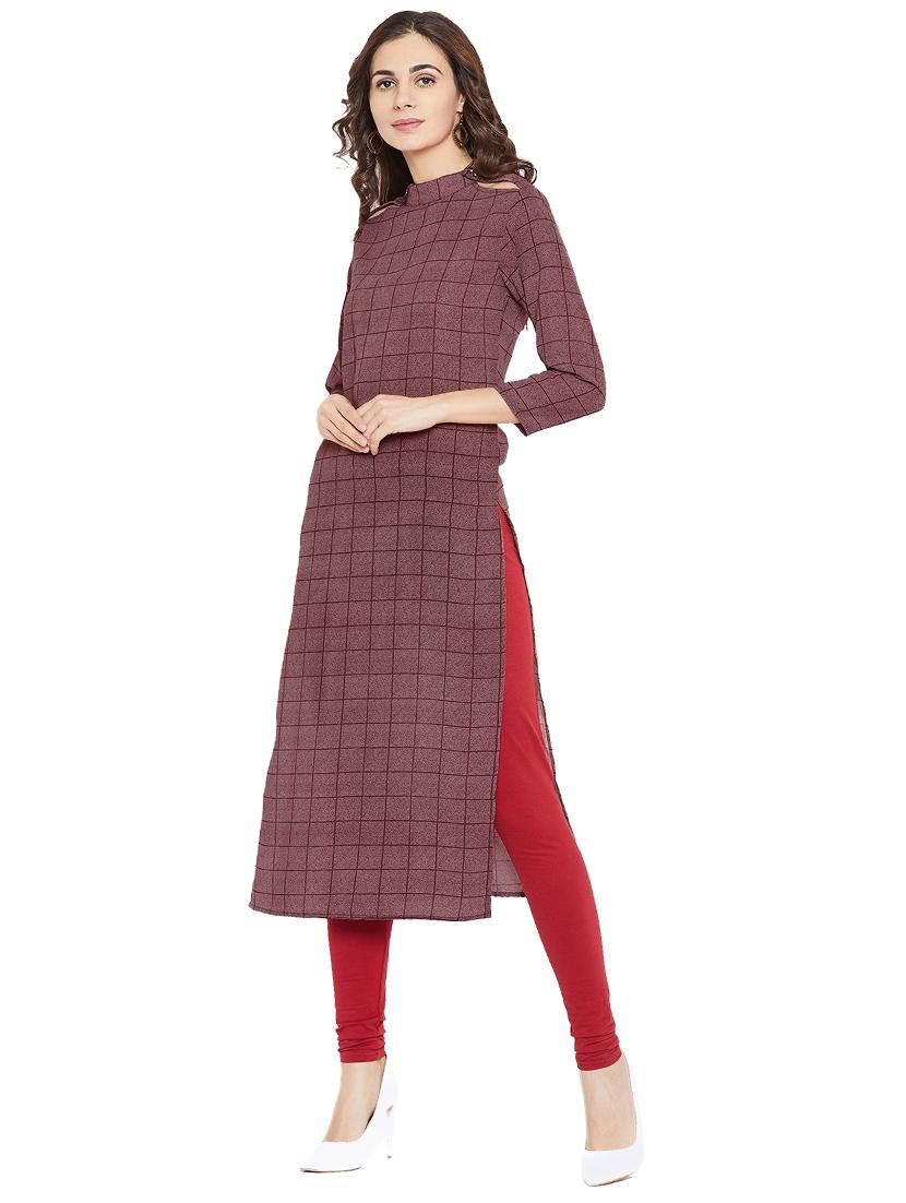checkered straight kurta - 16314859 - Zoom Image - 2