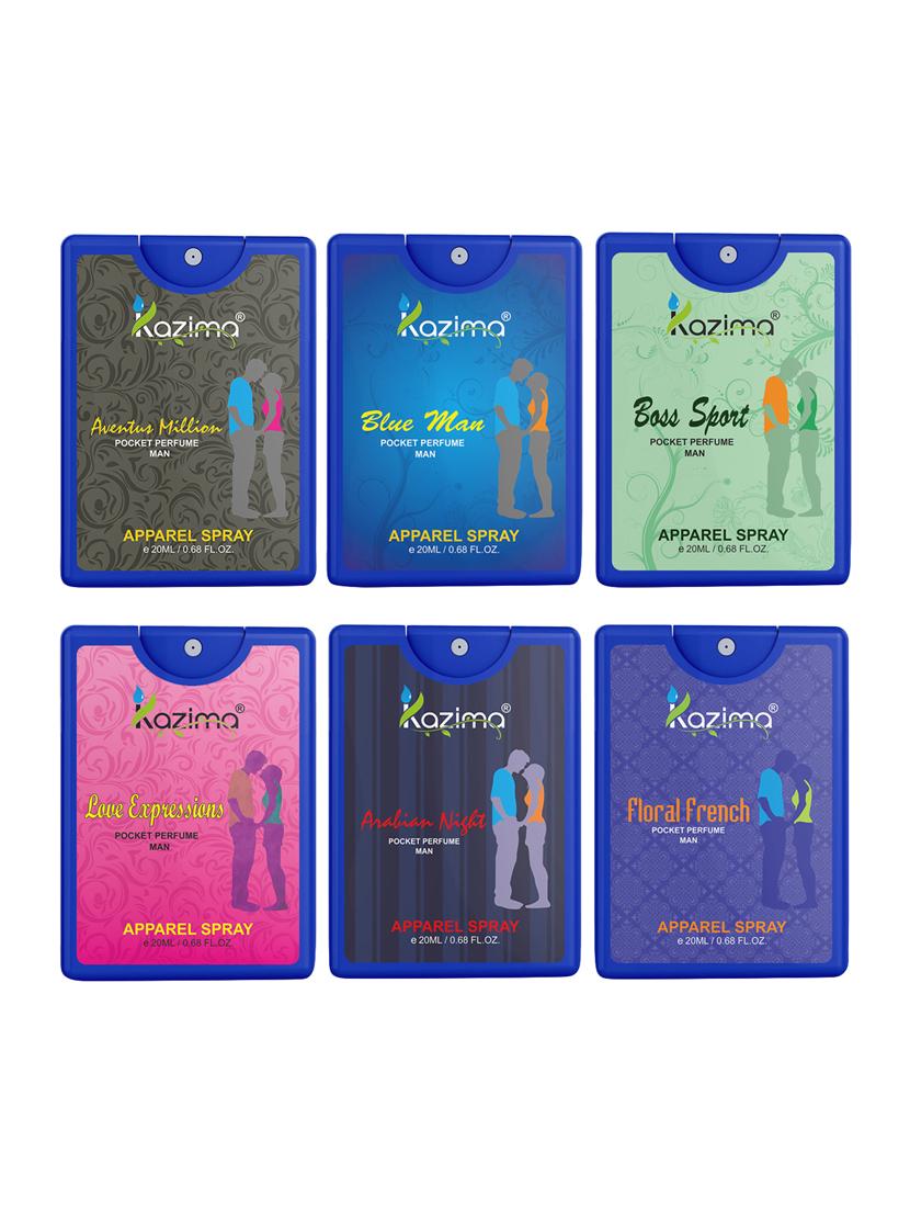 kazima pocket perfume for men,20ml each(aventusmillion,blueman,love expressions,bosssport,arabian night,floralfrench)(pack of 6) - 16315194 - Zoom Image - 1