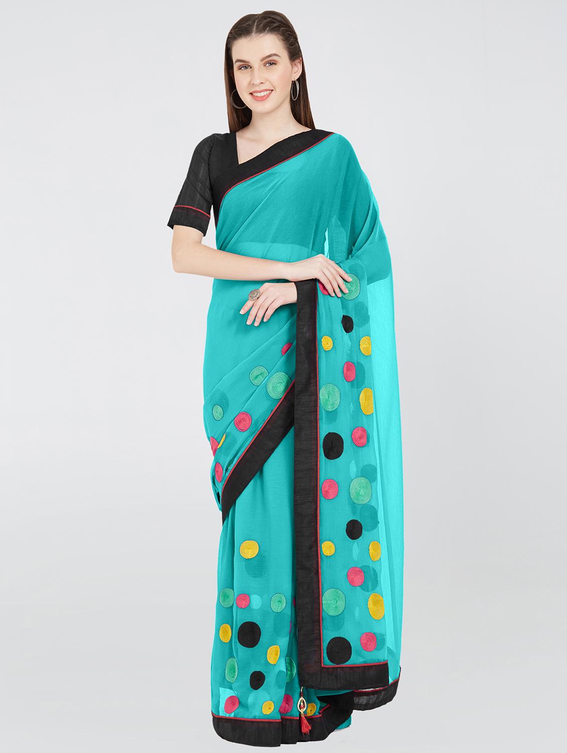 polka dots embroidered saree with blouse - 16315493 - Zoom Image - 1