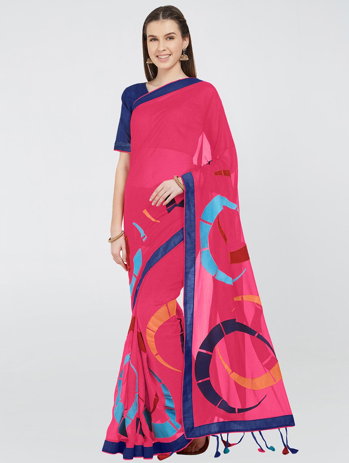 geometrical embroidered saree with blouse - 16315496 - Zoom Image - 1