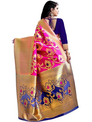 floral zari motif banarasi saree with blouse - 16315697 - Standard Image - 2