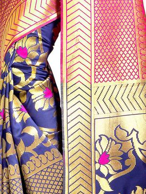 floral zari motif banarasi saree with blouse - 16315697 - Standard Image - 4