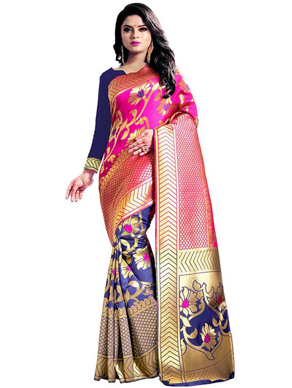 floral zari motif banarasi saree with blouse - 16315697 - Zoom Image - 1