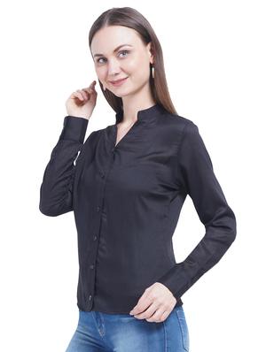 mandarin neck solid shirt - 16315827 - Standard Image - 2