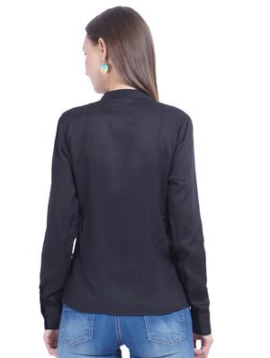 mandarin neck solid shirt - 16315827 - Standard Image - 3