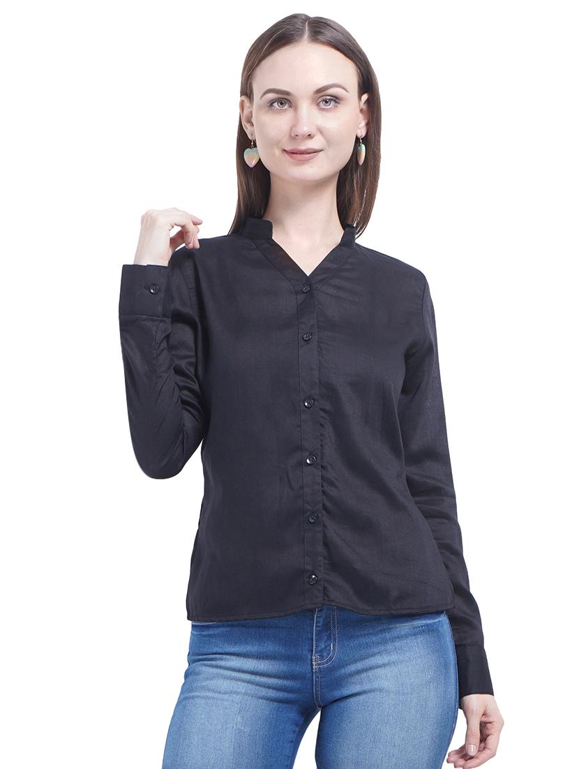 mandarin neck solid shirt - 16315827 - Zoom Image - 1
