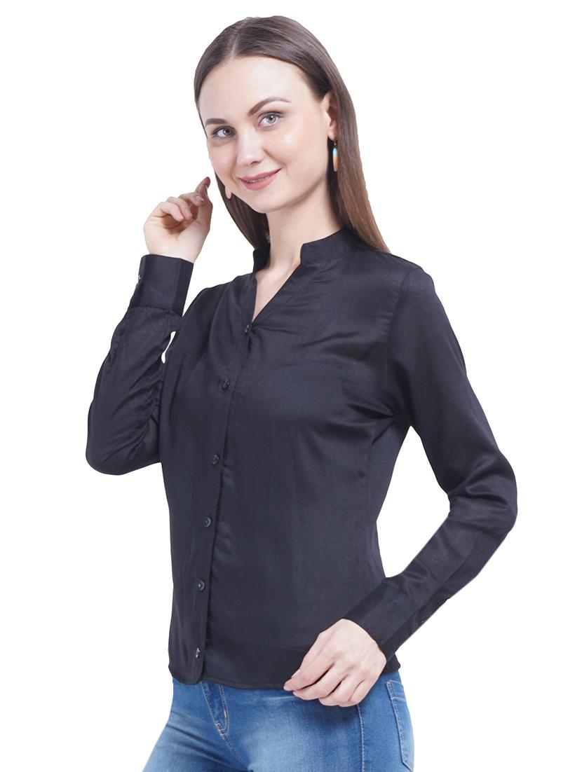 mandarin neck solid shirt - 16315827 - Zoom Image - 2