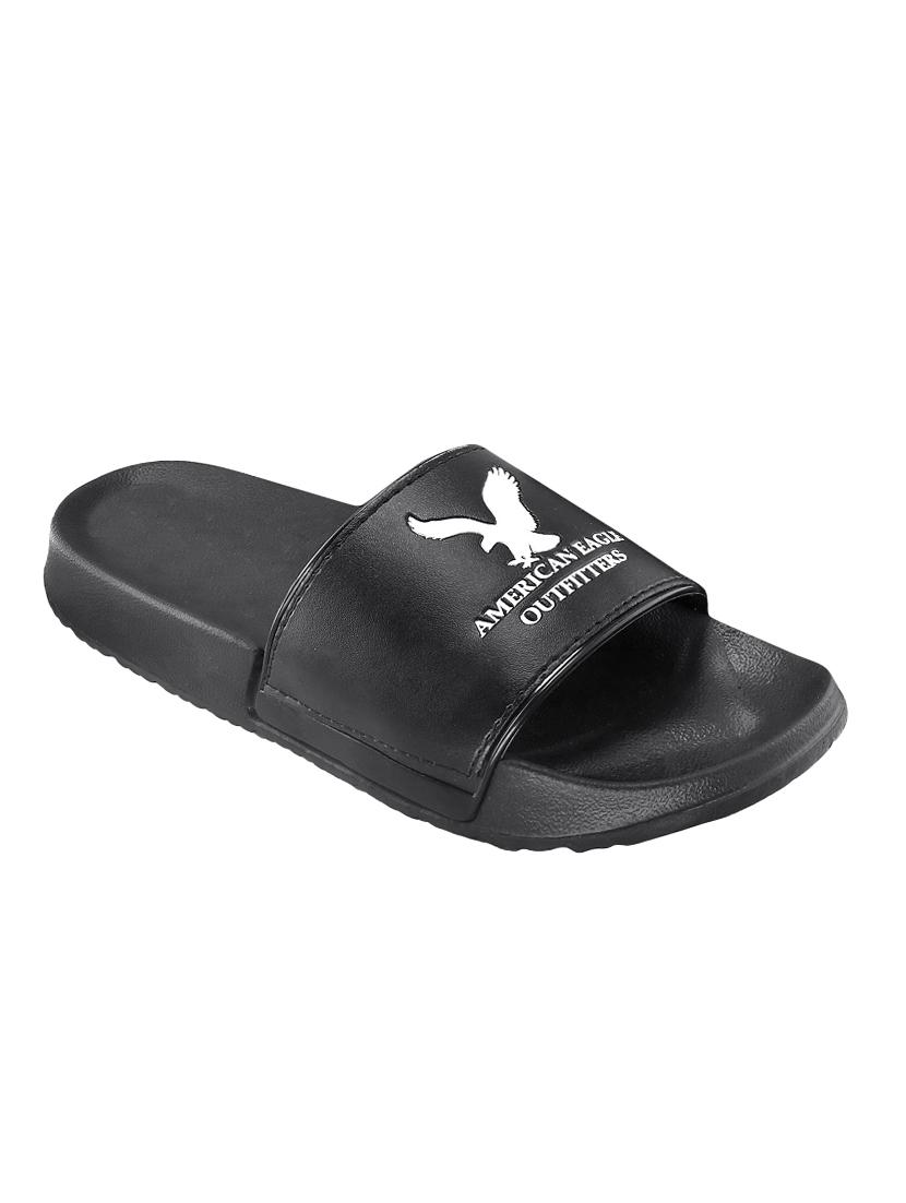 black leatherette slip on flip flops - 16315976 - Zoom Image - 1