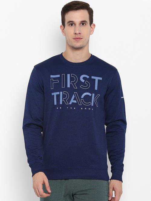 navy blue chest printed sweatshirt - 16316420 - Standard Image - 1
