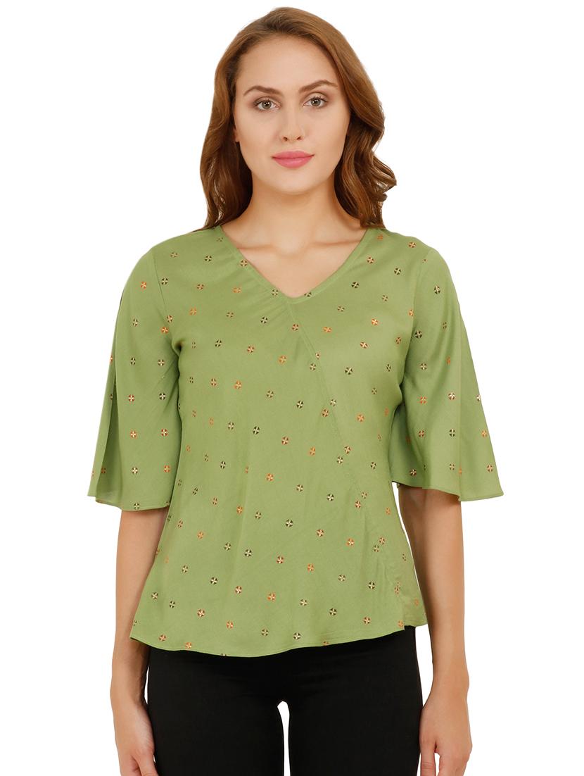 V-neck ruffle sleeved top - 16317075 - Zoom Image - 1