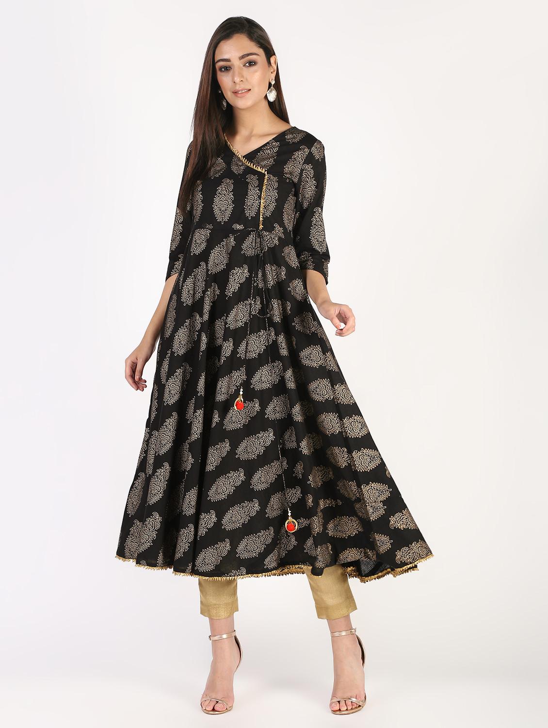 block printed angrakha kurta - 16317128 - Zoom Image - 2