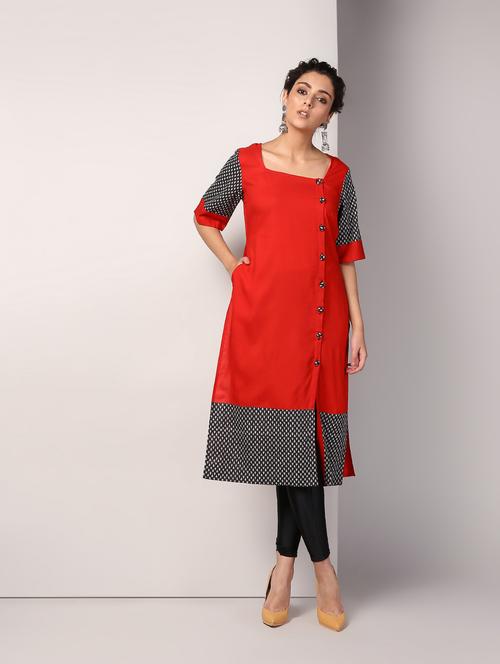 printed hem straight kurta - 16317133 - Standard Image - 1