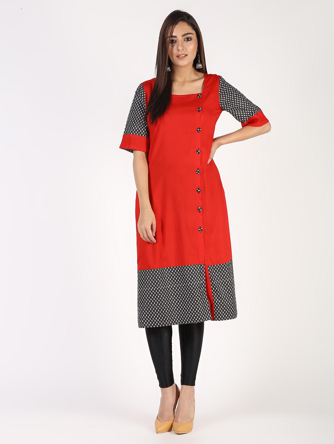 printed hem straight kurta - 16317133 - Zoom Image - 2