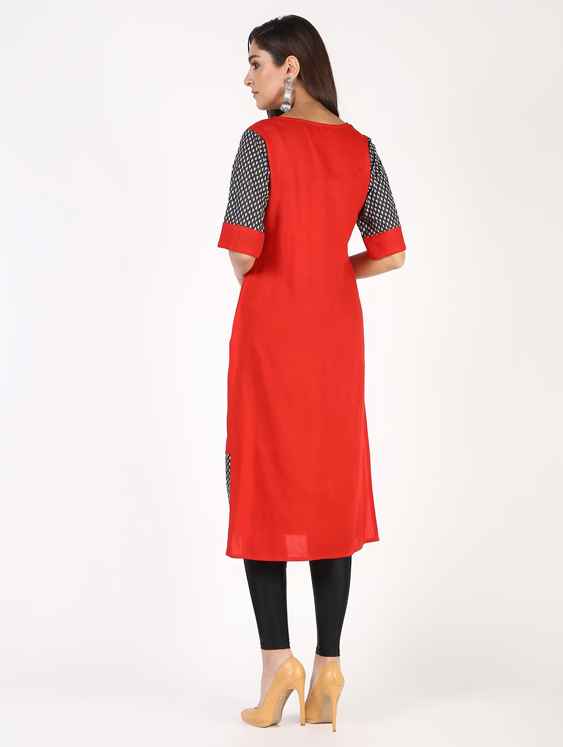 printed hem straight kurta - 16317133 - Zoom Image - 4