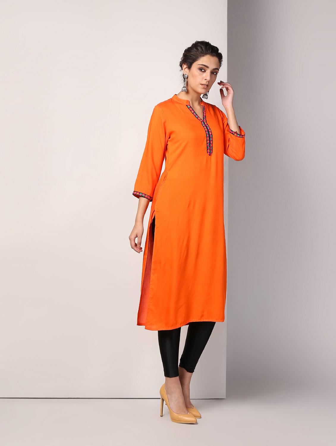 solid straight kurta - 16317143 - Zoom Image - 1
