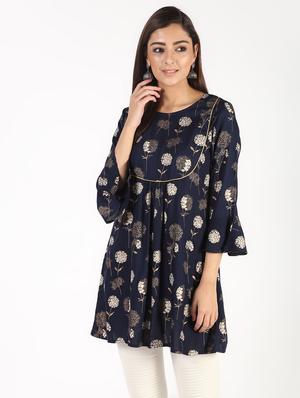 block printed a-line kurti - 16317147 - Standard Image - 2
