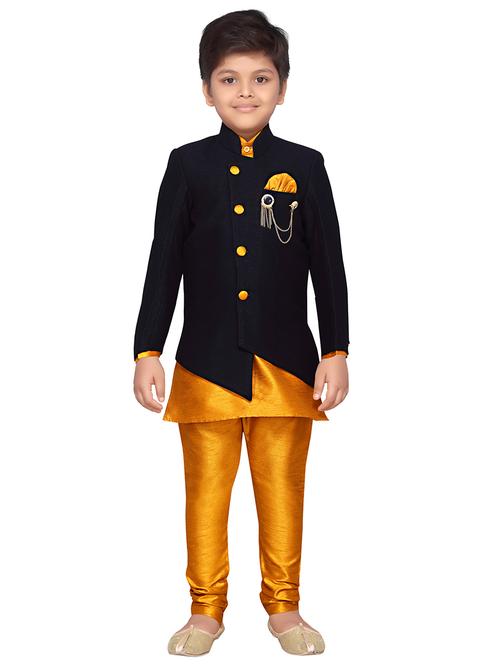 black silk blend sherwani set - 16318809 - Standard Image - 1