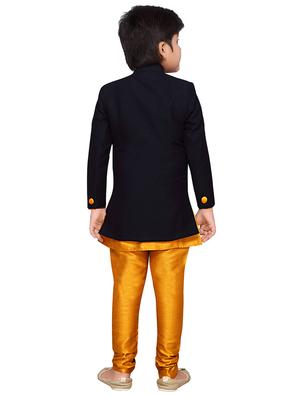 black silk blend sherwani set - 16318809 - Standard Image - 3