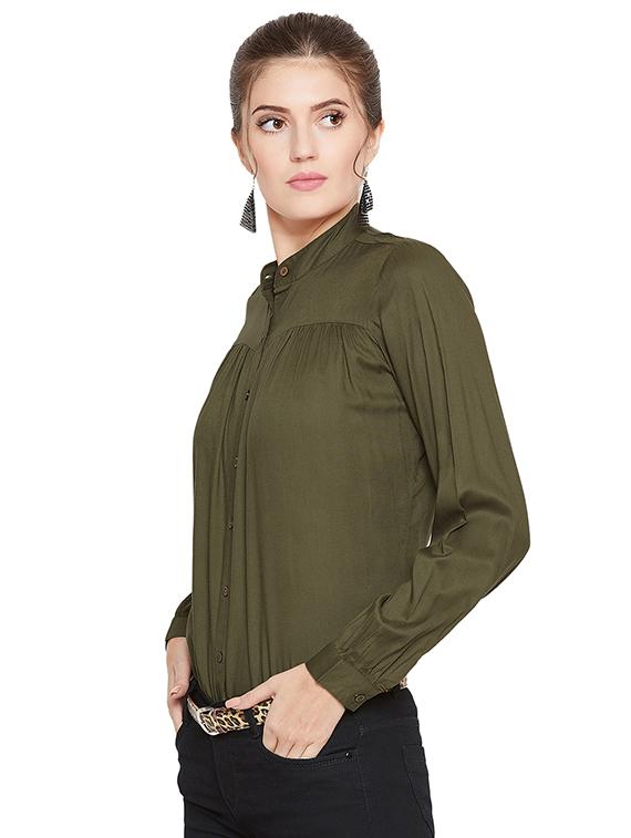 mandarin neck gather detail shirt - 16319137 - Zoom Image - 2