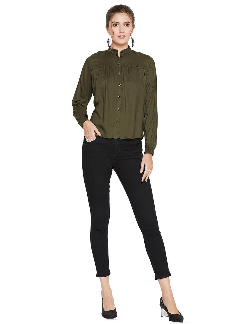 mandarin neck gather detail shirt - 16319137 - Zoom Image - 4