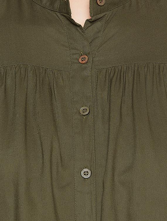mandarin neck gather detail shirt - 16319137 - Zoom Image - 5