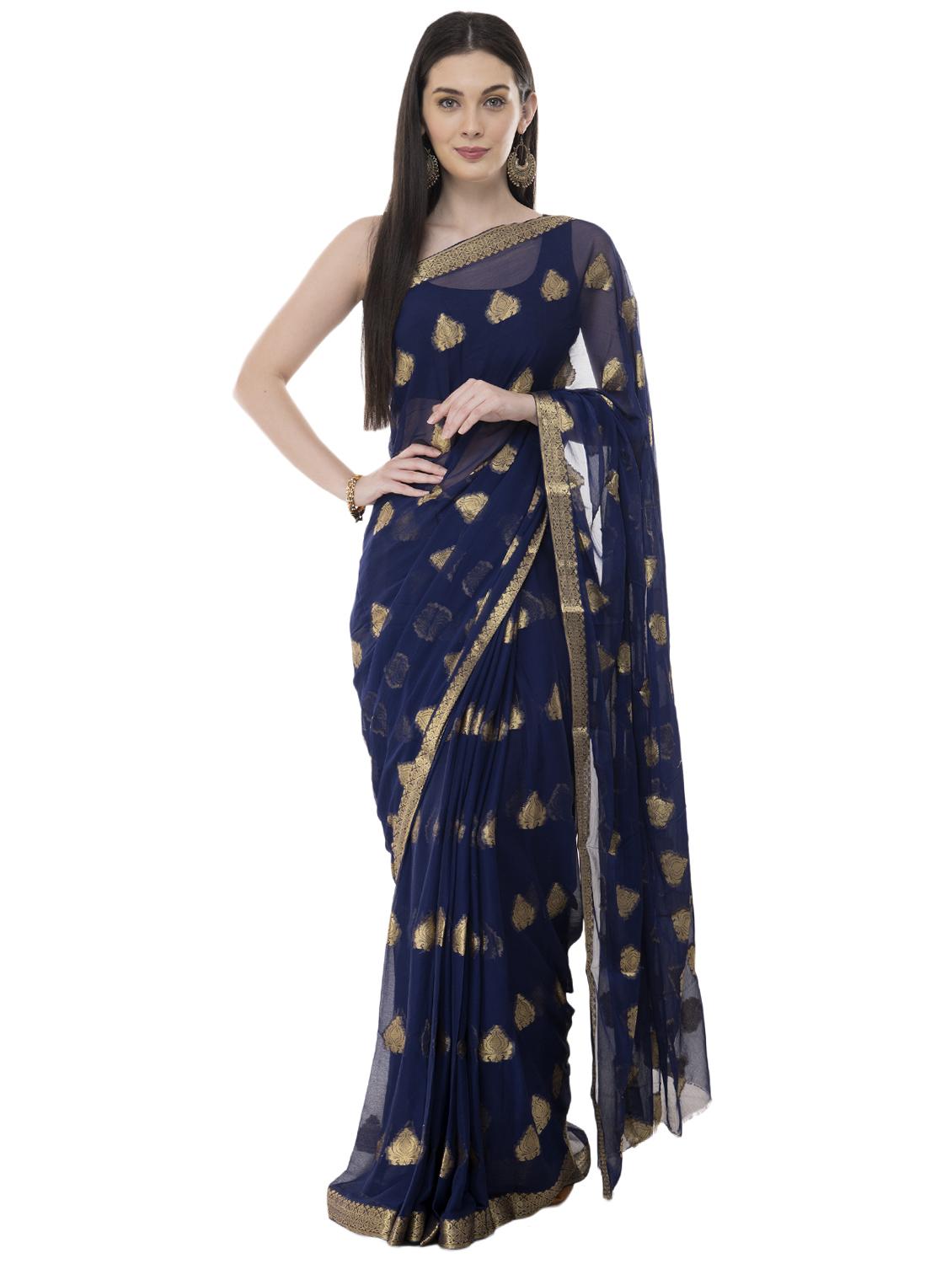 ethnic zari motifs woven saree with blouse - 16319516 - Zoom Image - 1