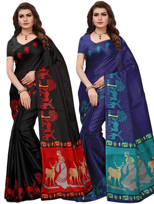 set of 2 multicolor printed saree combo with blouse - 16319626 - Standard Image - 1