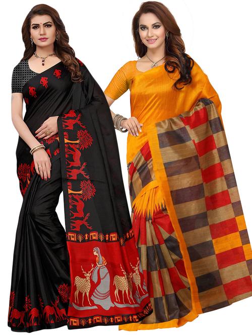 set of 2 multicolor printed saree combo with blouse - 16319639 - Standard Image - 1