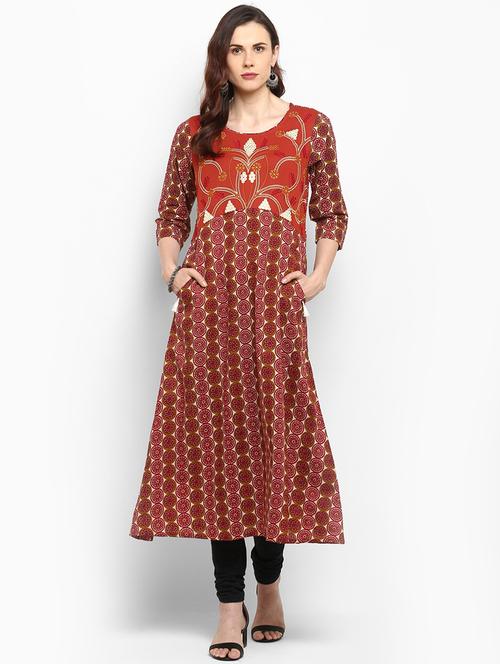 bagru printed a-line kurta - 16319778 - Very Small Image - 1