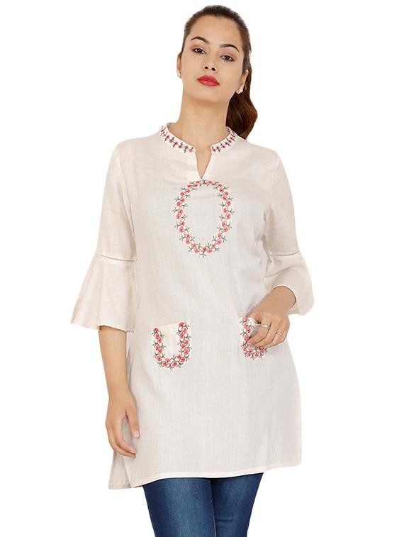 bell sleeves embroidered straight kurti - 16319799 - Zoom Image - 1
