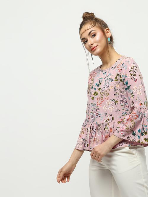 bell sleeved gathered floral top - 16320268 - Very Small Image - 1