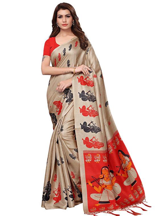 kalamkari printed saree with blouse - 16320364 - Zoom Image - 1