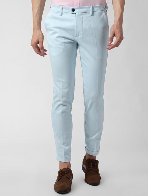 blue solid chinos - 16321294 - Standard Image - 1