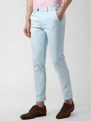 blue solid chinos - 16321294 - Standard Image - 2
