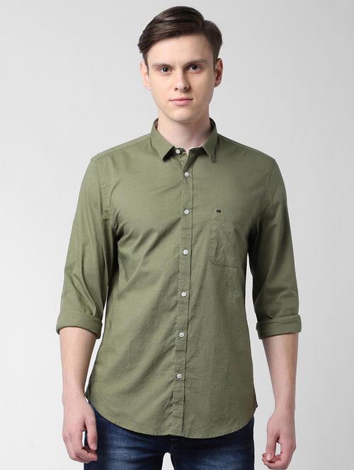 green solid casual shirt - 16321339 - Standard Image - 1