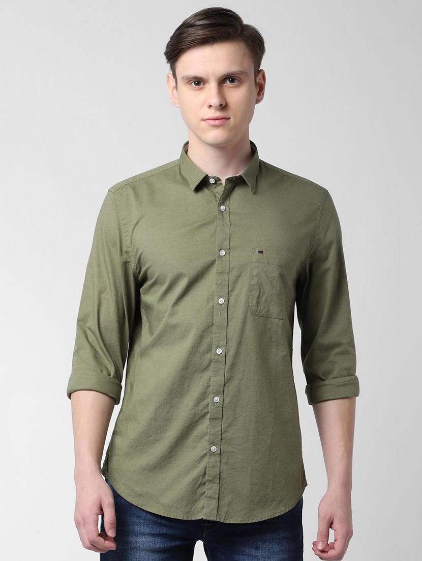 green solid casual shirt - 16321339 - Zoom Image - 1