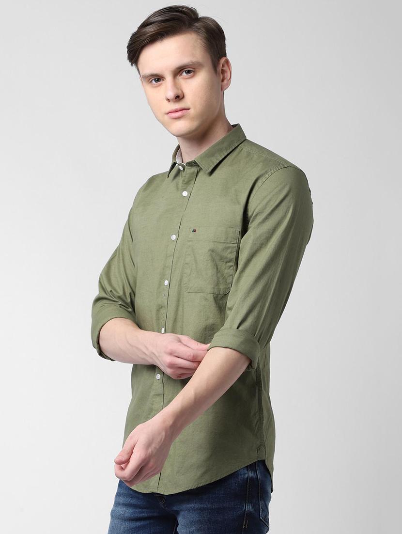 green solid casual shirt - 16321339 - Zoom Image - 2